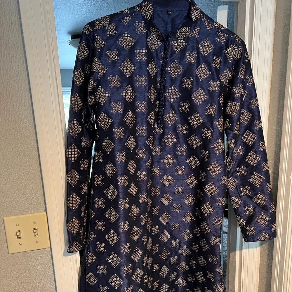 Men’s Navy Blue and Gold Kurta
